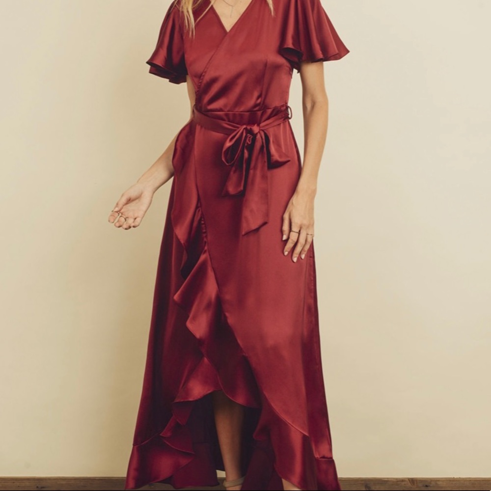 Ruffle satin wrap dress for special occasions